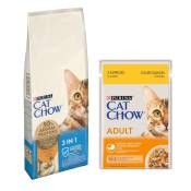 15kg Special Care 3 en 1, dinde CAT CHOW PURINA Croquettes pour chat + 26x85g poulet CAT CHOW PURINA nourriture humide pour chat