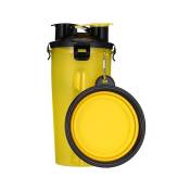 Bol pliable pour chien, bol pliable pour chien bol d'eau portable étanche pour animaux de compagnie 2 en 1(jaune)