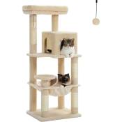 Arbre a chat 116 cm pour grands chats, tour a chat moderne en bois avec griffoirs sisal, condo confortable et grand hamac pour chats, Beige