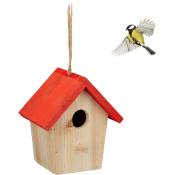 Relaxdays - Cabane à oiseaux décorative, en bois, suspendre, hlp : env. 16 x 15 x 11 cm, jardin et balcon, nature/rouge