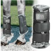 Horses - Cob, Noir et gris: Protège-tibias en faux cuir souple de cheval avec doublure en fourrure douce