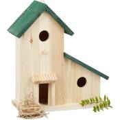 Relaxdays - Maison oiseaux, nichoir, mangeoire, refuge vert en bois, terrasse, décoratif HxlxP: 30,5 x 26 x 12 cm, vert