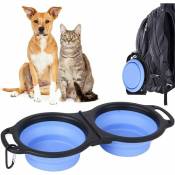Ensoleille - Gamelle pliable pour chien, grand bol d'eau pour chien de voyage portable extensible, bol pliable avec poignée et mousqueton, - Bleu
