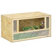 PawHut Terrarium en bois OSB pour reptiles et batraciens avec porte coulissante en verre - 80 x 40 x 40 cm naturel