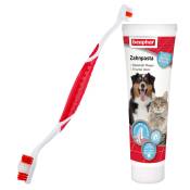 Lot brosse à dent beaphar + 100g de dentifrice pour chien et chat