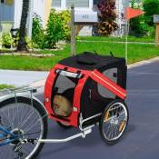Remorque de vélo JEOBEST® pour chien animaux pliable en acier polyester imperméable avec réflecteurs drapeau barre- Rouge