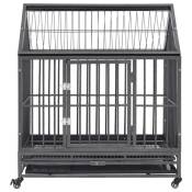 vidaXL Cage pour chien avec roues et toit Acier 92x62x106