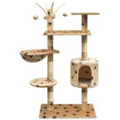 Helloshop26 - Arbre à chat griffoir grattoir niche jouet animaux peluché et sisal 125 cm empreintes de pattes beige