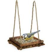 Relaxdays Mangeoire d’extérieur pour oiseaux à suspendre ou poser, en bois, H x L x P : 6,5 x 25 x 25 cm, marron