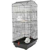Aqrau Grande Volière pour Oiseaux Cage en Méta pour Canaries Perroquet Perruches Canaris avec 4 Mangeoires, 3 Perchoirs, 92cm, Noir - Noir
