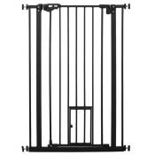 Barrière de sécurité animaux - longueur réglable dim. 74-80 cm - porte double verrouillage, ouverture double sens, petite porte -sans perçage - acier