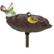 Relaxdays - Bain d'oiseaux, fonte de fer, à planter, avec piquet, décoration, hauteur : 1 m, pour le jardin, marron