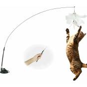 Serbia - Jouet en plumes pour chat avec clochette et ventouse, canne à pêche intérieure interactive pour chaton, longueur de la canne : 100 cm.