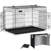 Cage pour chien pliable avec 2 portes verrouillable plateau amovible et housse de protection 122x75x81cm
