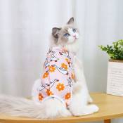 Cat Neuter Gown - Cat Recovery Cotton Cotton Recovery Wrap(Cygne blanc jaune m longueur dos 25cm)