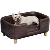 PawHut Canapé chien lit pour chien chat avec rebord coussin moelleux pieds bois massif dim. 74 x 48,5 x 31 cm revêtement micro-fibre chocolat