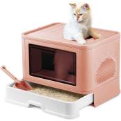 Skecten - Bac à litière pour chat, grand bac à litière pliable avec brosse pour massage et pelle, rose