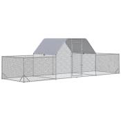 PawHut Enclos cage poulailler chenil volière extérieur 12,5 m² pour 12 à 15 poules 6,6 x 1,9 x 1,95 m acier galvanisé Aosom France