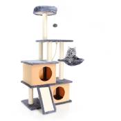 Arbre à chat Gris foncé 127cm Griffoir Maisonnette Hamac Escalade Jeux Animal domestique - grau - Fudajo