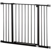 Barrière de sécurité longueur réglable dim. 76-107l x 76H cm sans perçage métal plastique noir