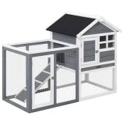 Clapier cage à lapins multi-équipé : niche supérieure avec rampe, plateau excrément, fenêtre + enclos extérieur sécurisé 2 portes 122L x 63l x 92H cm