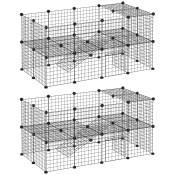 PawHut Cage parc clôture pour animaux domestiques enclos pour petits animaux modulable 2 niveaux 72 panneaux bords arrondis