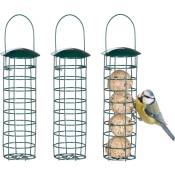 Support à boules de graisse pour oiseaux sauvages, lot 3, suspendre, métal, h x d : 31 x 8,5 cm, vert foncé - Relaxdays