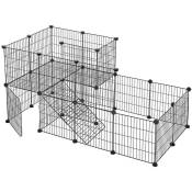 Clôture pour animaux domestiques 2 niveaux enclos modulable pour petits animaux lapins cochon d’inde panneaux grillagés usage intérieur 143 x 73 x 71