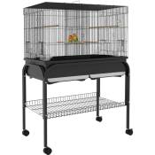 Pawhut - Grande cage oiseaux - cage perroquet - grande volière sur roulettes - étagère, plateaux coulissants, accessoires - noir - Noir