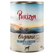 Lot Purizon Organic Bio 12 x 400 g pour chien - saumon, poulet & épinards