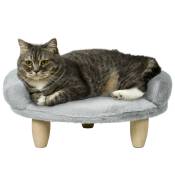 PawHut Canapé pour chien lit pour chat amovible lavable revêtement en peluche pieds en bois de pin solide 47 x 40 x 20 cm gris