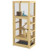 PawHut Cage pour hamsters ou petits animaux en bois 5 niveaux avec échelle niche balançoire 54 x 38 x 131 cm naturel