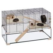 Ferplast Cage pour Hamsters et Souris KARAT 100 Petits Rongeurs, Deux étages avec Accessoires, en Verre et Métal