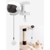 Jouet interactif pour chat et chien avec corde et balle en peluche, jouet électrique pour chat automatique, rotation automatique à 360 °(blanc)