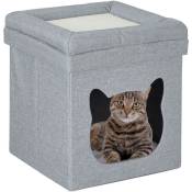 Grotte pour chat, pliable, avec coussin et couvercle, h x l x p : env. 44 x 40 x 40 cm, gris clair & blanc - Relaxdays
