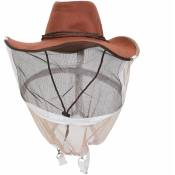 Accessoire d'apiculture,Chapeau de Protection d'apiculteur de Cow-Boy avec Accessoire de Sangle de Fixation, Protection sûre à 360 °