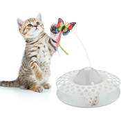 Jouet pour chat, papillon rotatif à 360°, circuit avec balle, interactif, h x d : 33,5 x 22 cm, blanc - Relaxdays