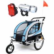 Remorque vélo enfant - buggy - 2 places - avec amortisseur - bleu - bleu