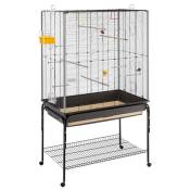 Ferplast Cage spacieuse pour canaris, perruches et oiseaux exotiques, PLANETA, livrée avec accessoires et support avec rangement et roues, en métal ro