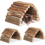 Relaxdays - Pont en bois pour rongeurs, lot de 3, flexible, accessoire pour cage, hamster & souris, tunnel, refuge, nature