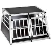 Cage pour Chien 89x69x50 cm - Caisse De Transport pour Chien Pliable - 2 Portes - Cage Chien Voiture en Aluminium Pro - pour Chien Et Chat - Gris