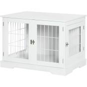 Cage pour chien animaux table d'appoint 2 en 1 - 2 portes verrouillables - dim. 76L x 54,5l x 56H cm - mdf acier blanc