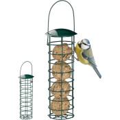 Mangeoire pour oiseaux à accrocher, lot de 2, borne à nourriture pour oiseaux, avec toit, fer 31 cm, vert foncé