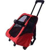 Pawhut - 2 en 1 trolley chariot sac a dos sac de transport a roulettes pour chien chat - Rouge