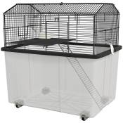PawHut Cage hamster cage rongeur 2 étages avec roulettes plate-forme et échelle en fil d'acier 57 x 43 x 57 cm noir