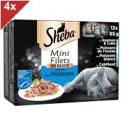 SHEBA Mini Filets 48 Sachets fraîcheur coffret océan sauce pour chat 85g (4x12)