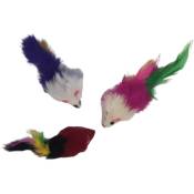 Animallparadise - 3 souris à plume jouet pour chat multi couleur Multicolor