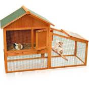 Melko - Clapier pour petits animaux avec enclos extérieur, env. 100 x 145 x 65 cm, en bois, avec rampe + tiroir, toit amovible