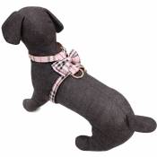 S 1x26-40 cm: Bavoir avec boucles en métal doré et papion amovible modèle Tartan Pink pour chiens