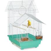Cage à oiseaux, métal, pour de petits canaris, perchoirs & mangeoires, 50 x 42,5 x 33,5 cm, bleu clair/menthe - Relaxdays